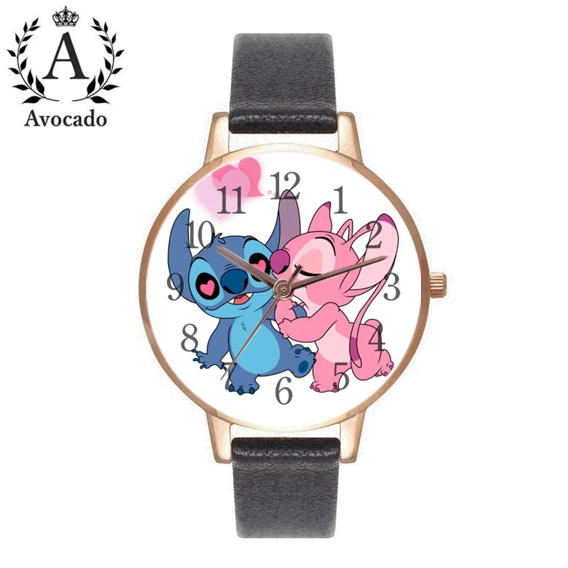 Nuevas de cuero puntada relojes de las mujeres reloj de cuarzo reloj de pulsera de dibujos animados chico regalo