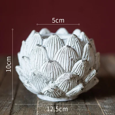 white large Бетонный винтажный потертый шикарный подсвечник в виде лотоса - Цвет: white large