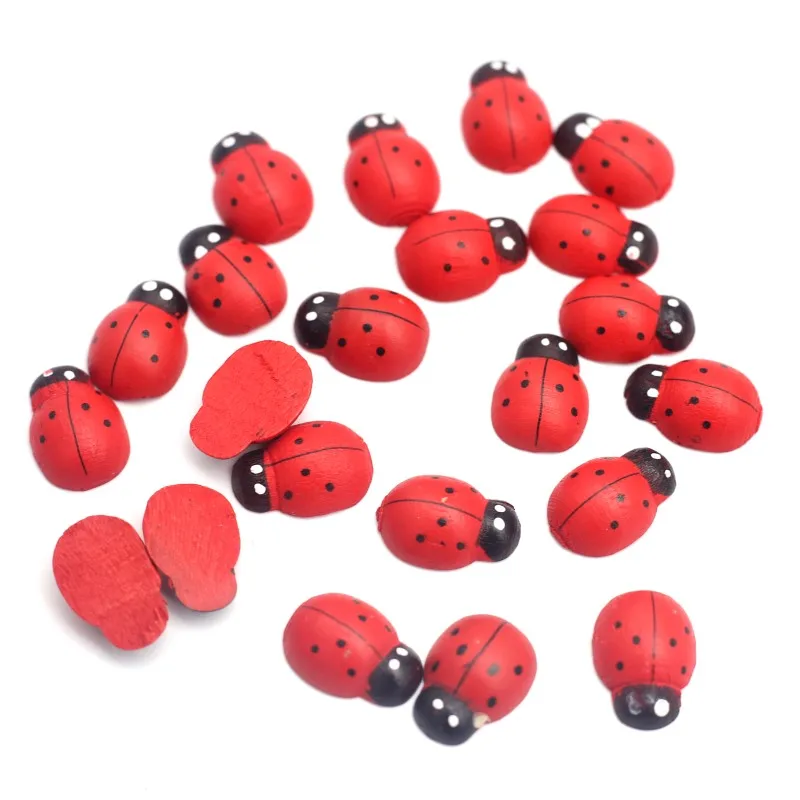 Wooden Crafts Accessories 50pcs Red Wooden Ladybirds Flat-Back Crafts Easter Wedding Decor Scrapbooking Cardmaking Child Gift DIY Handmade