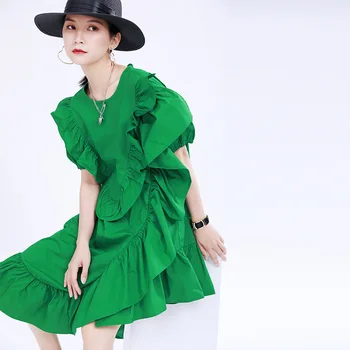 

2020 Designable Cascading Ruffled Summer Dress Loose Fitting Black Dress Fashionable Short Sleeve White Dress