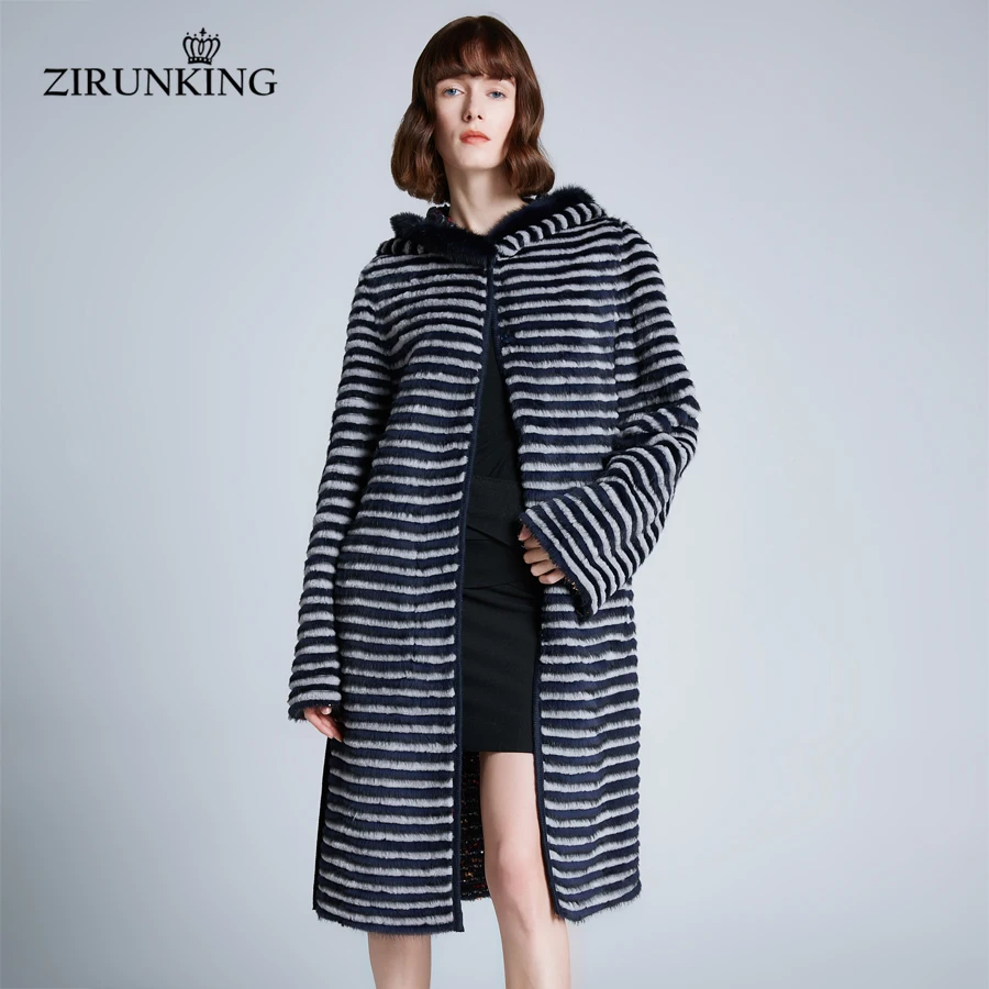 ZIRUNKING/Женская двусторонняя шуба из натурального кроличьего меха с норковым мехом, женская шуба, женская зимняя парка с капюшоном, верхняя одежда ZC1910