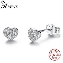Чистое серебро 925 пробы Серьги Кристалл Циркон маленькое сердце серьги гвоздики для женщин Свадебные обручальные ювелирные изделия brinco