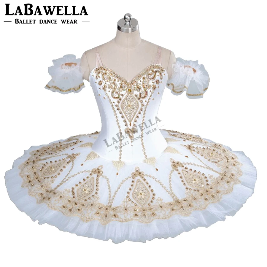 Women Classical Ballet Stage Costumes BT9056 Adult Professional Ballet Tutu White Gold Fairy Doll Pancake Platter Performance