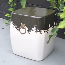 Nouveau tabouret chinois à tambour carré en céramique, poterie haute température avec anneau en cuivre