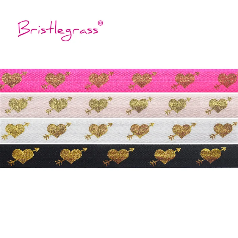 BRISTLEGRASS Wholesale 50 Yard 5/8&quot 15mm Cupid's Arrow Love Heart Foil Print Fold Over Elastic FOE Spandex Band Dress DIY Sewing | Дом и