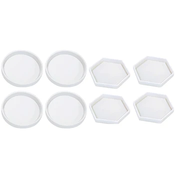 

4 Pack Hexagon Silicone Coaster Molds Clear Epoxy Molds & 4 Pack Big Diy Round Coaster Silicone Mold