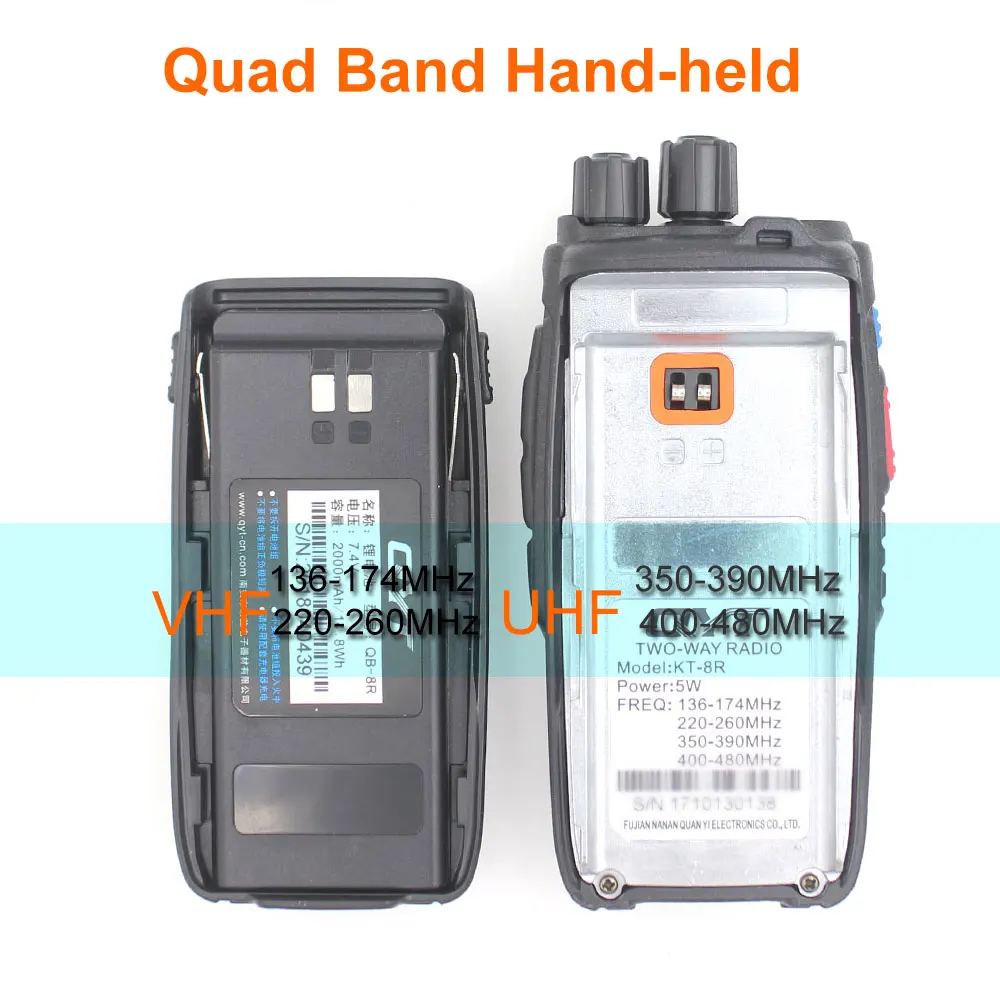 QYT KT-8R Quad Band handheld radio 136-174MHz 220-260MHz 400-480MHz 350-390MHz KT8RTwo way radio with program cable