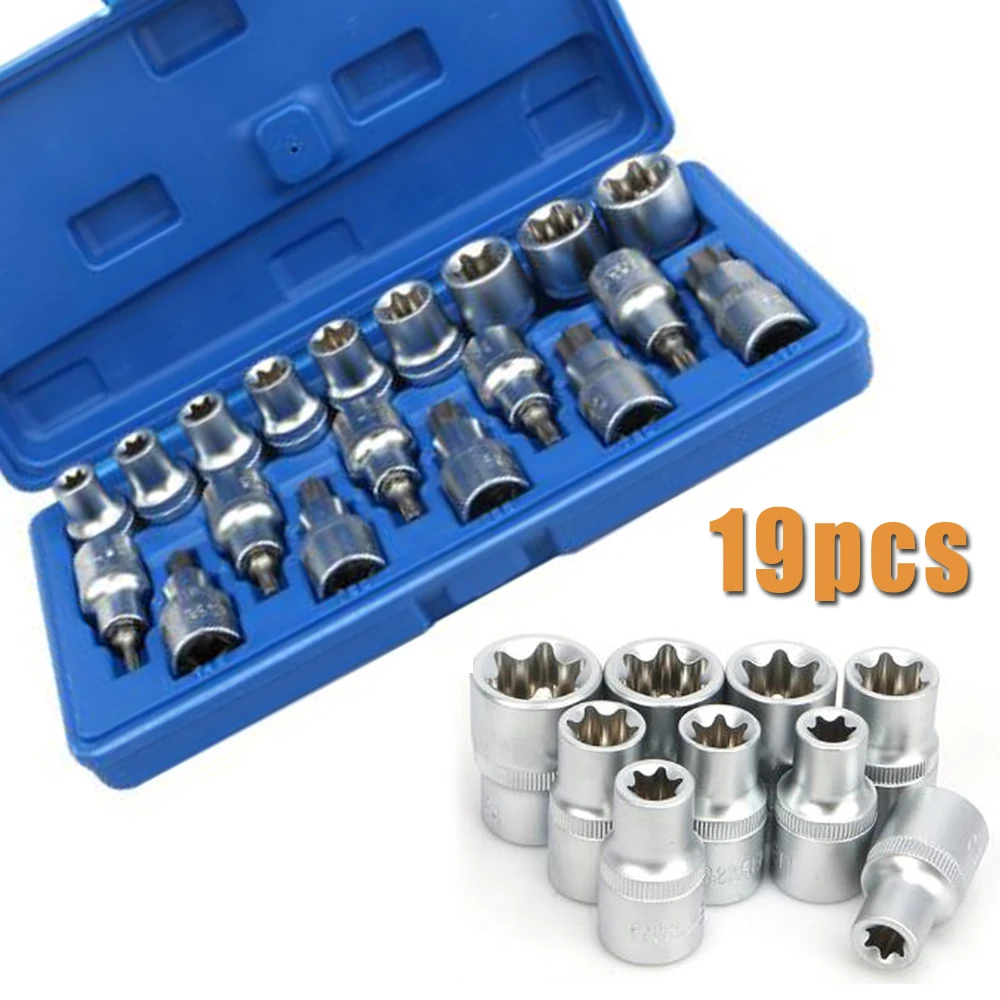 

19 PCS/Box Torx 1/2inch Socket Wrenches Tool T20 To T70 + E-type E10 To E24 High Quality Durable Tool Parts