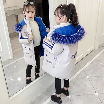 

2020 Fashion Children Winter down cotton Jacket Girl clothing Kids clothes Warm Thick parka Fur Collar Hooded long Coats 3-14Y