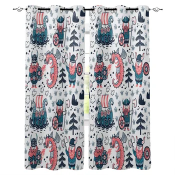 

Viking Cartoon Window Curtains Living Room Curtain Home Decor