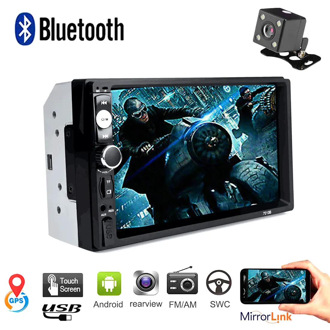 

2 Din Car Radio Bluetooth 7" Touch Screen Autoradio Stereo FM Audio Stereo MP5 Player SD USB TF Camera Bluetooth Mirror Link