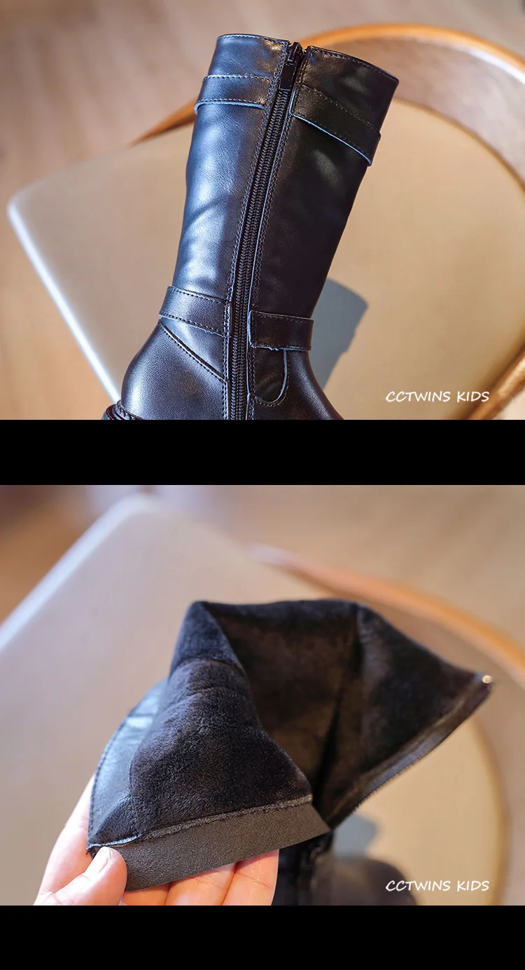 CCTWINS/детская обувь; коллекция года; зимние детские модные сапоги до колена; Детские брендовые черные сапоги; обувь из натуральной кожи для девочек; HB077