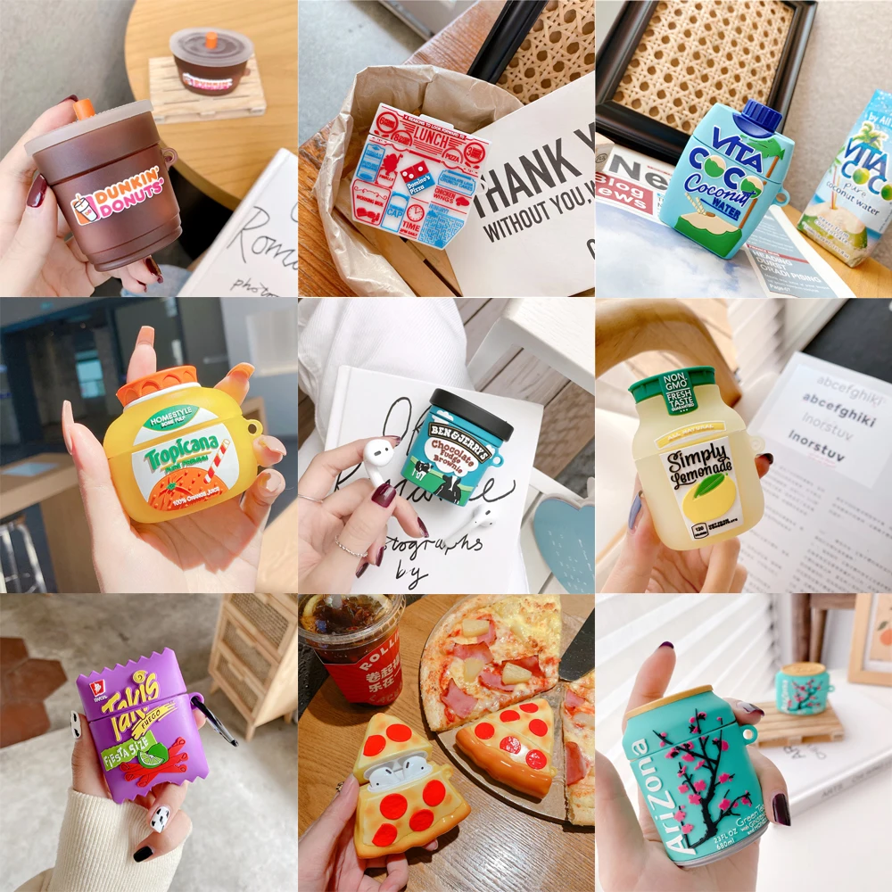 

Luxury Potato Chips food pizza Silicone Cover For Apple Airpods cover For Air pods 1 2 Case Wireless charging Cartoon soft Cover