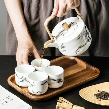 

6pcs Nordic Ceramic Coffee Cup Set with Tray Simple Home Afternoon Tea Flower Tea Set Gift Box Modern Home Office Supplies Gifts