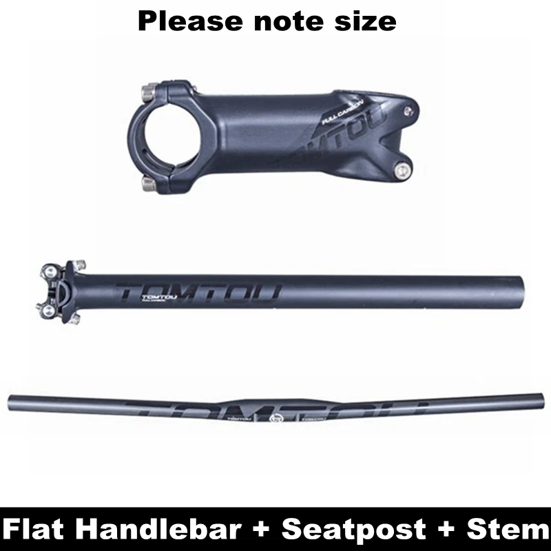 Flat Handlebar Sets TOMTOU черный матовый карбоновый велосипед MTB комплекты для руля горный плоский/подъемный Руль+ подседельный штырь+ ствол-TM127 - Цвет: Flat Handlebar Sets