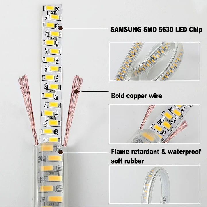 Сверхъяркий светодиодный гибкий светильник ленты SMD 5630 Крытый/для использования на природе, лампы с вилкой 110/240V