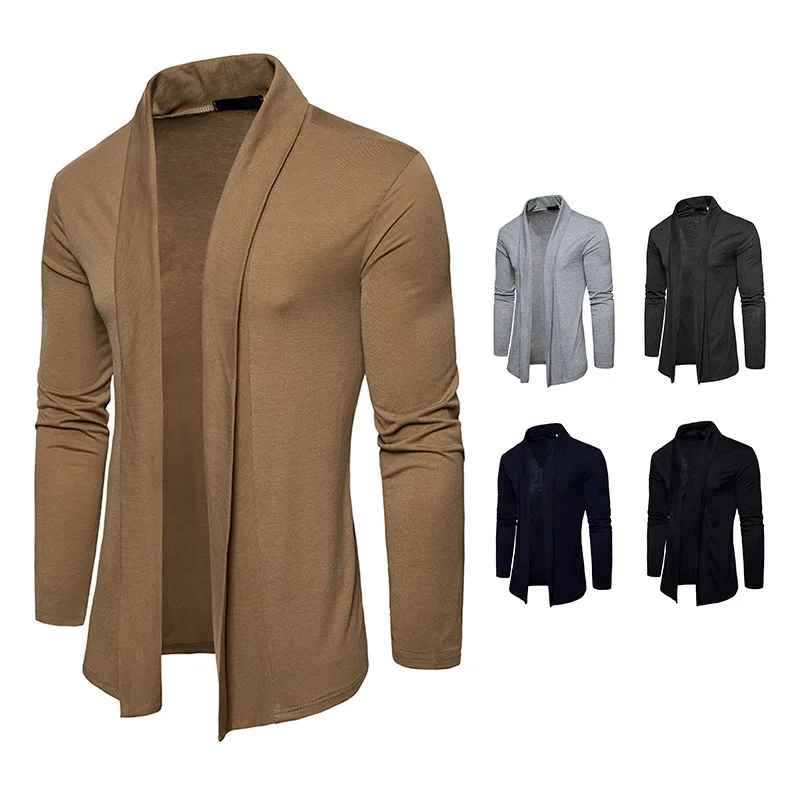 Men Basic Long-sleeve Lapel Casual Shawl Cardigan Turn-down Collar Solid |