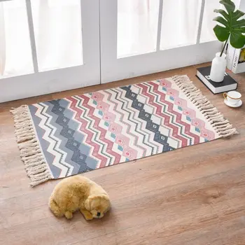

60 * 90 Floor Mat Cotton Thread Woven Ethnic Style Floor Mat Tassel Floor Mat