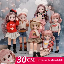 

30CM Fashion Suit Super Cute Girl Princess Doll 1/6 Scale BJD 23 Joints Body Figure With Clothes Whole Dolls Toy Gift C1631
