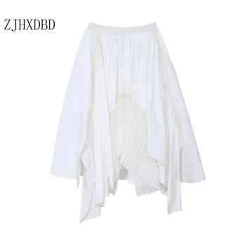 

High Elastic Waist Asymmetrical Pleated Black Temperament Half-body Skirt Women Fashion New Spring Autumn 2020 Mesh Skirt Cloth
