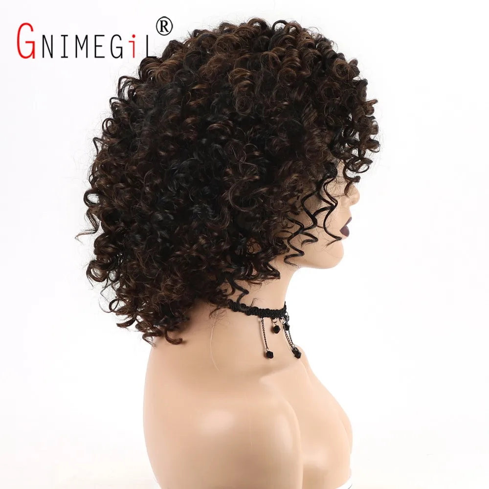 GNIMEGIL Female Afro Kinky Curly Wig Synthetic Fiber Colly Curls Wigs for Black Women Fashion Dark Brown Hair Replacement Wig