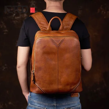 

AETOO Men's handmade leather backpack, vegetable tanned leather retro backpack, large-capacity first layer leather bacpbag