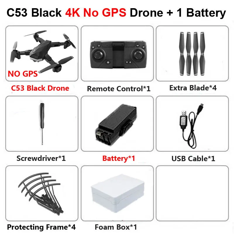 C53 5G gps WiFi FPV Радиоуправляемый Дрон с 4K HD двойной камерой Follow Me оптический поток складной Профессиональный вертолет Квадрокоптер детская игрушка - Цвет: Black 4K 1B