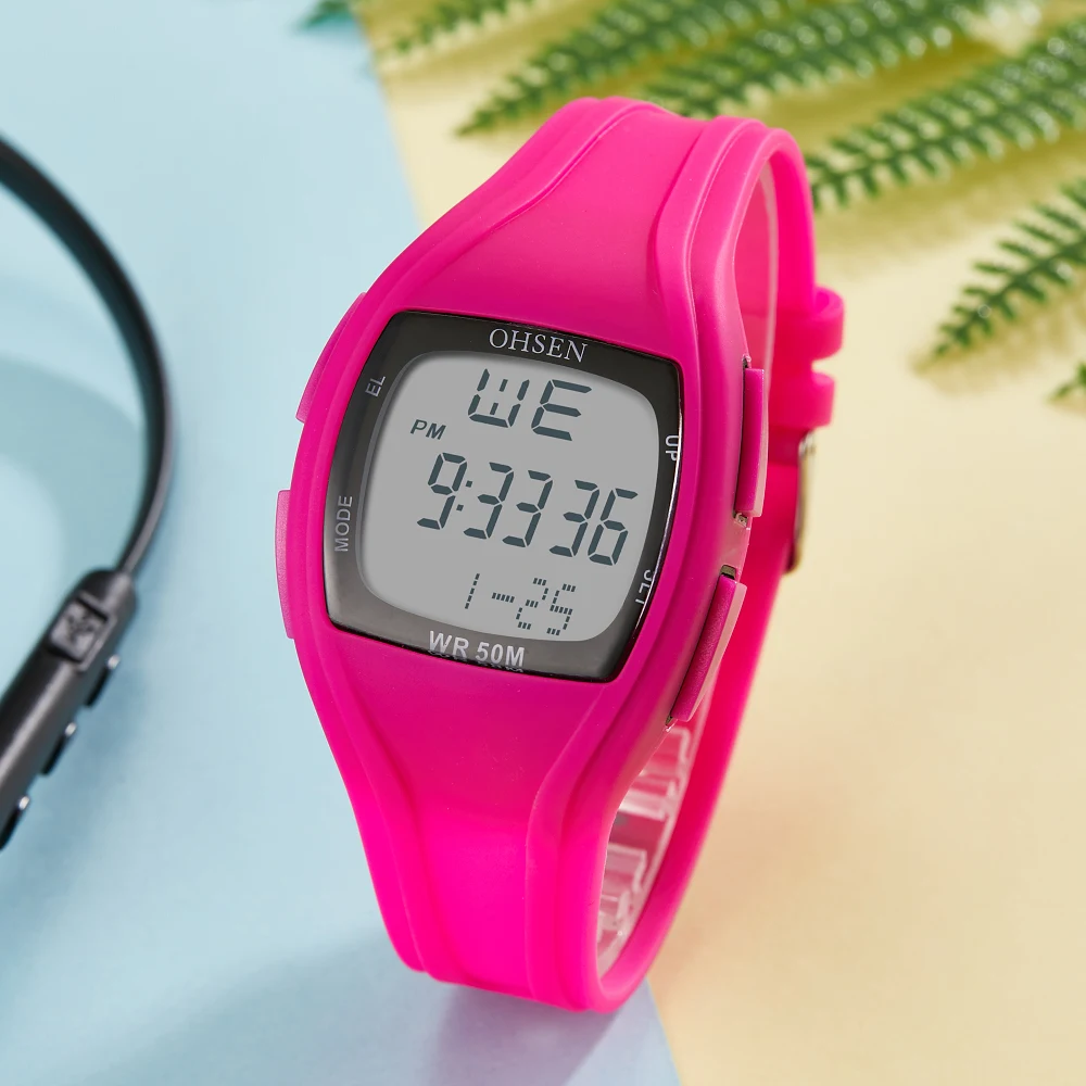 Ohsen Digital Sport Wanita Watch Reloj Mujer Fashion Merah Silikon