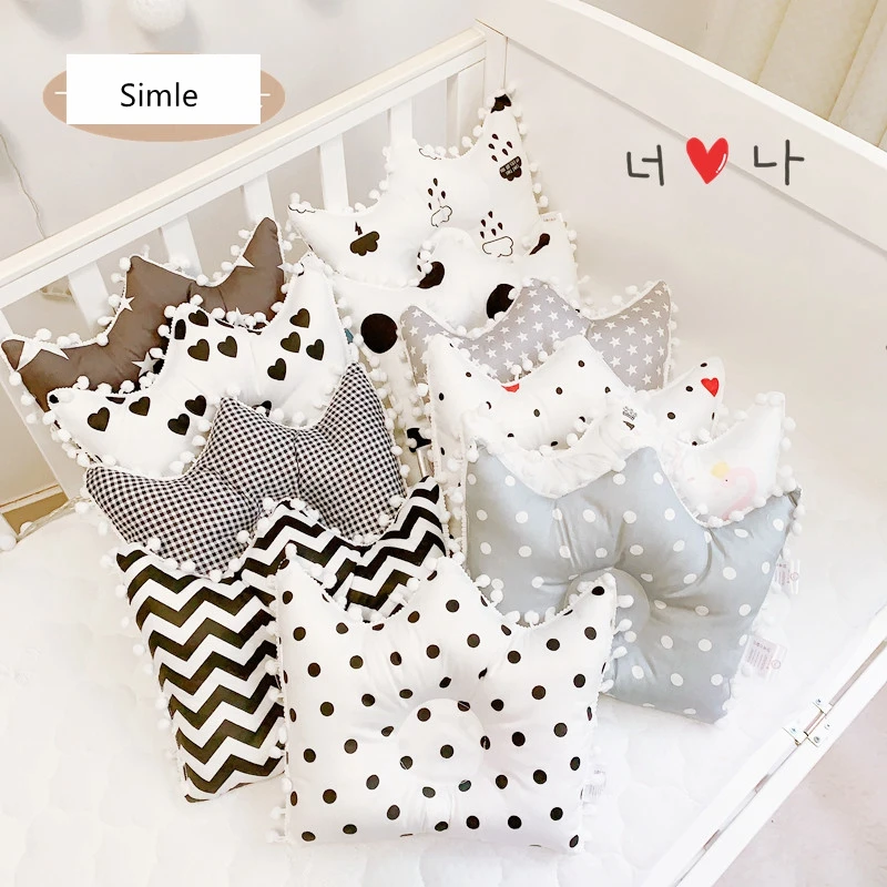 For Sale Pillow Beddings Baby Crown Infant Cotton with Lace Washable Black White INS Koren BEpZQkORD