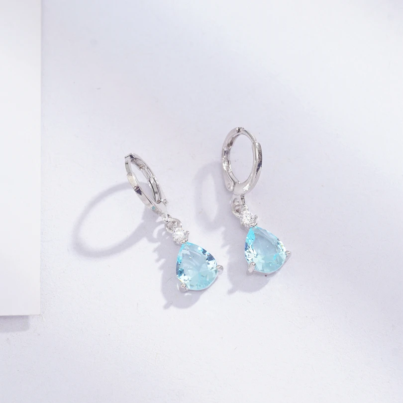 light blue Простая Капля воды обруч серьги на подарок девочке белого золота цвет кубического циркония свадебные Круглые серьги для женщин - Окраска металла: light blue