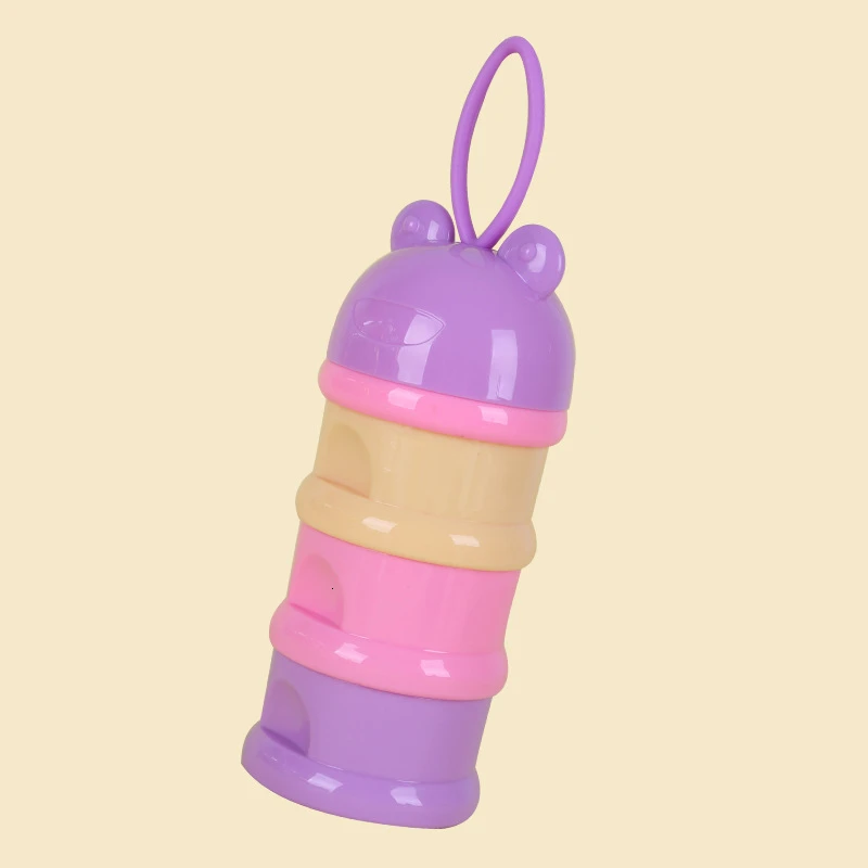 Frog Purple Контейнер для молока, 3 слоя, милая мультяшная лягушка, медведь, кошка, красочная переносная коробка для хранения детского питания, молоко и злаки, коробка для порошка, открытая формула - Цвет: Frog Purple
