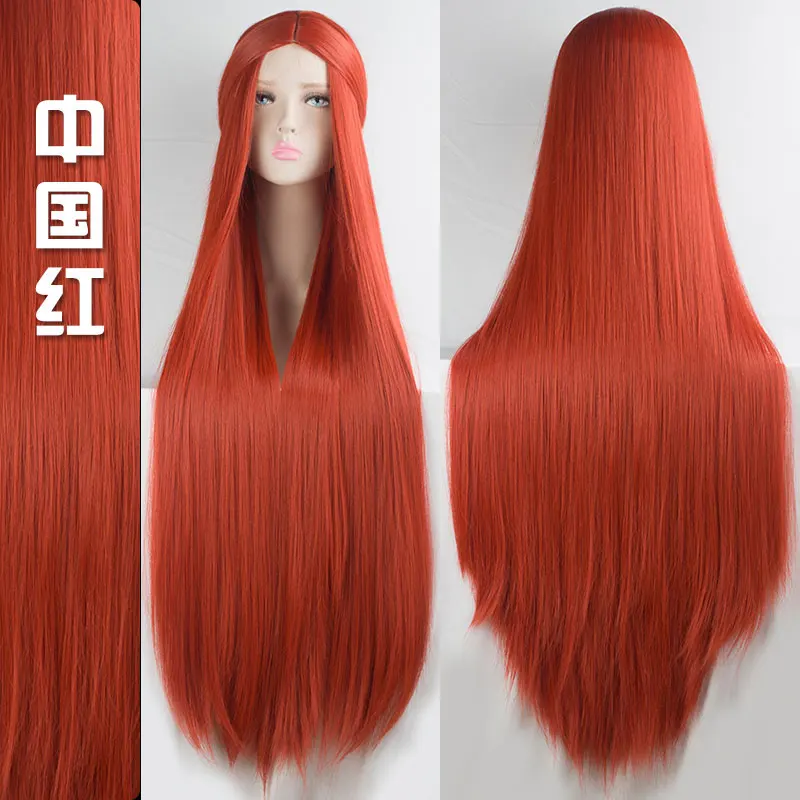 Women Aosi 100cm Long Straight Wig Middle Part Black Pink Heat Resistant Synthetic Costume Cosplay Party Wigs Natural Hair