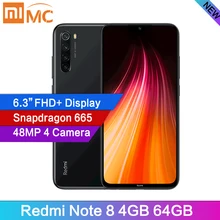 Xiaomi Redmi Note 8, 48MP, 4 камеры, 4 Гб ОЗУ, 64 ГБ, Смартфон Snapdragon 665, четыре ядра, экран FHD 6,3 дюйма, мобильный телефон с глобальной ПЗУ
