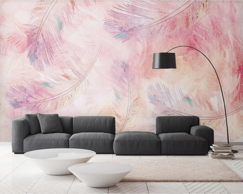 

Small fresh pink feather background wall background wall custom wallpaper wall covering