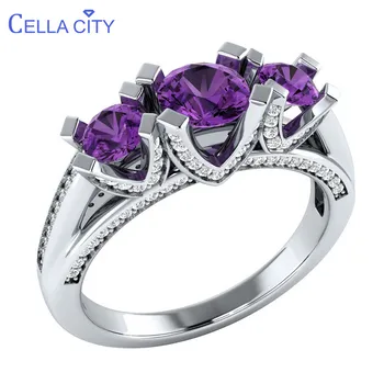 

Cellacity Classic Amethyst Ring for Women Geometry Silver 925 Jewelry with Round Gemstones Zircon Purple Female Anniversary Gift