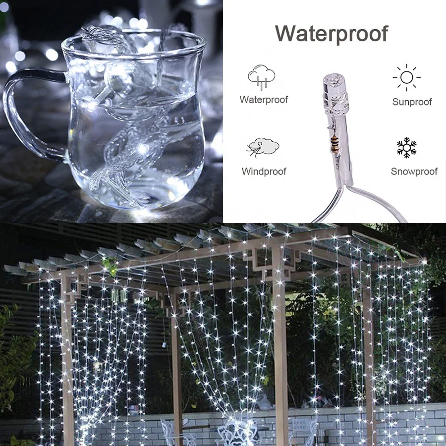 

6M x 3M 600-LED Light Romantic Christmas Wedding Outdoor Decoration Curtain String Light US Standard Cool White ZA000931 _WK
