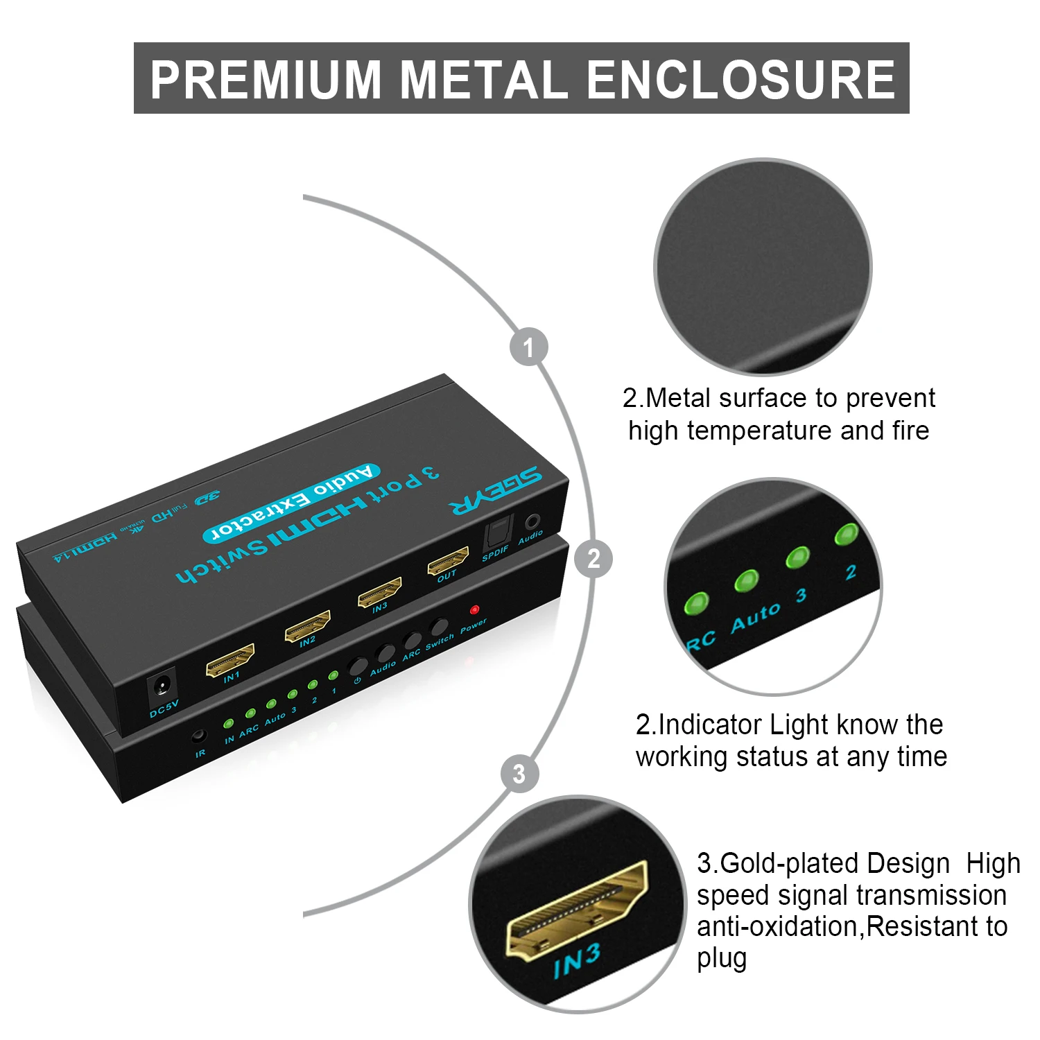 SGEYR 3x1 HDMI коммутатор с аудио выход оптический SPDIF 3 порта HDMI аудио коммутатор коробка селектор аудио экстрактор сплиттер 4 к x 2 к ARC 3D