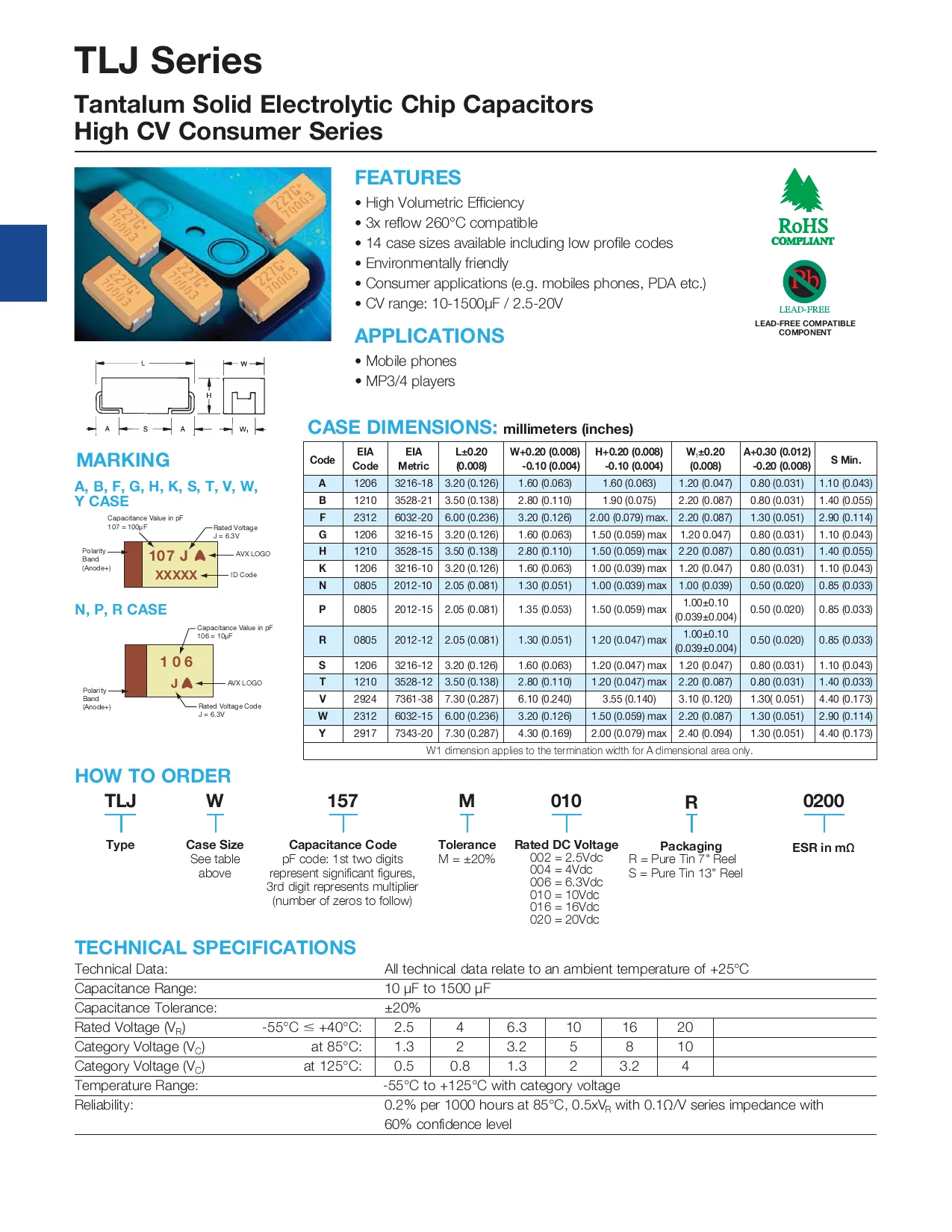 Condensador De Tantalio SMD Tipo D, 10 Piezas, 6V, 6,3 V, 10V, 16V, 25V