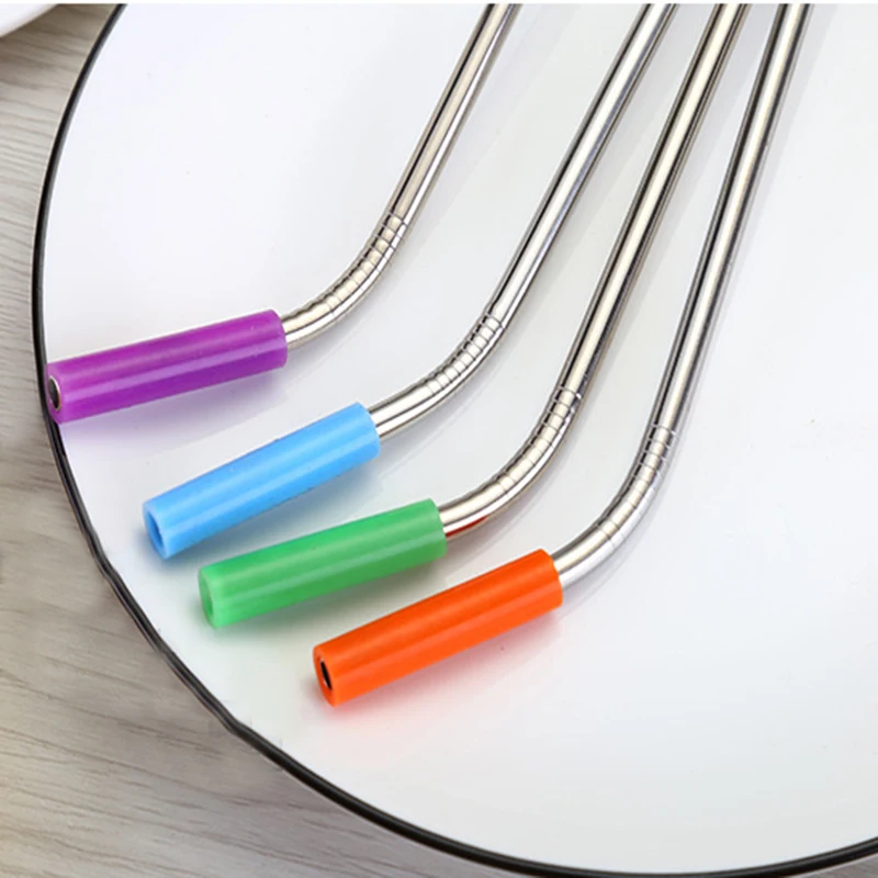 4pcs Reusable Metal Drinking Straws 304/316 Stainless Steel Sturdy Bent Straight Drinks Straw with Cleaning Brush - Цвет: 215x8mm Bent 4pc