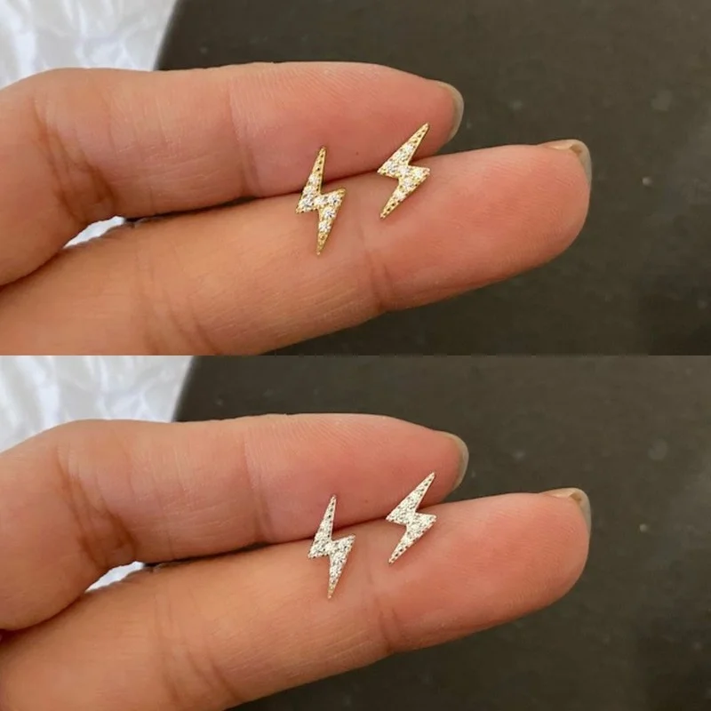 CAOSHI Delicate Lightning Shape Ear Studs for Women Dazzling Tiny Zirconia Earrings Daily Wearable Accessories Exquisite Girl