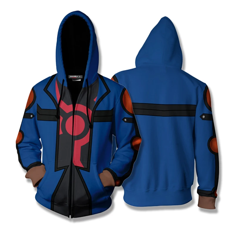 Anime Hoodies Yu-Gi-Oh! Fudo Yusei Cosplay 3D Printing Hooded Zipper Jacket Blue Coat Sweatshirts Outwear Men's Streetwear Top |