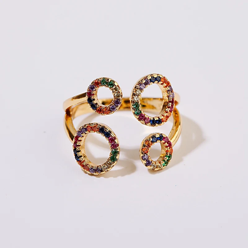 Anelli Arcobaleno Aperti Per Le Donne Cerchi Rotondi Cubic Zirconia Color Oro Cz Copper Fashion Ring Party Wendding Jewelry Gift Arcoiris