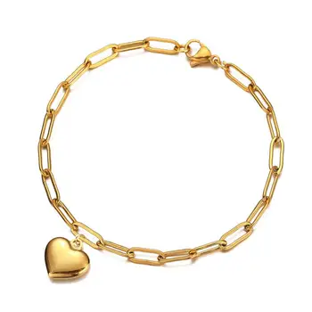 

Simple Heart Desgin Stainless Steel Heart Charm Bracelet Square Chain Bracelet For Women Valentine's day gift