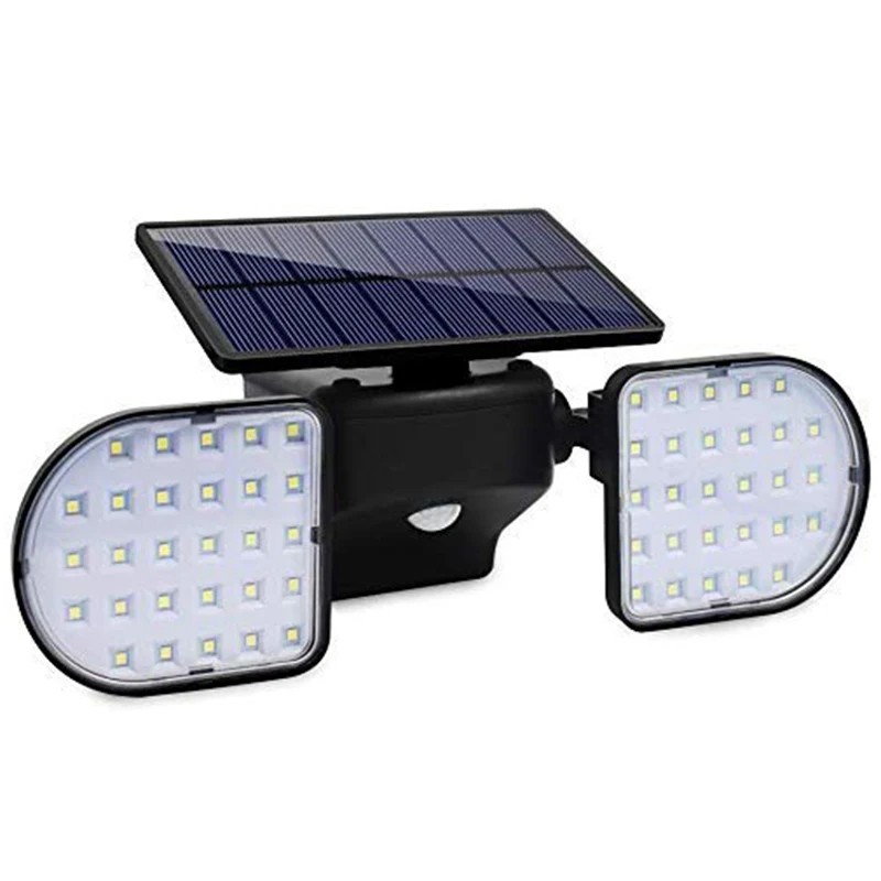 

1 Installed Solar Outdoor Sports Sensor, Solar Double Head Spotlight Wall Light 56LED Waterproof 360 Degree Rotatable Solar Safe