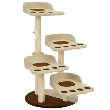 

Cat Tree with Sisal Scratching Posts Brown 90 cm Suspended Toy Mouse 4 Relaxation Platforms Cats' Play Center for Multi-Cats