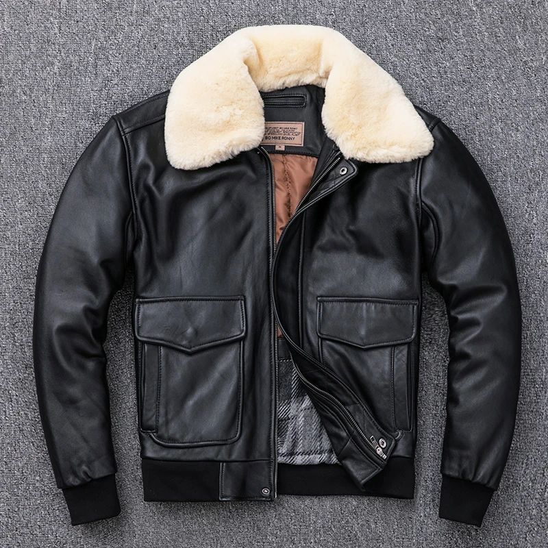 Gratis Verzending. merk Winter Lederen Jas, Motor G1 Stijl Lederen Jas, Heren Militaire Schapenvacht Jas. vlucht Bomber Jacket