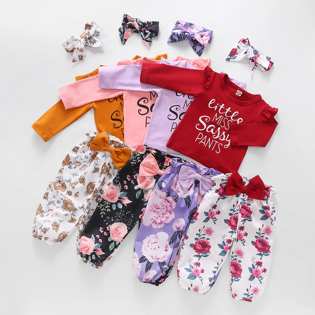 Focusnorm Baby Girl Clothes Sets 2021 Spring 3pcs Outfits Colorful
