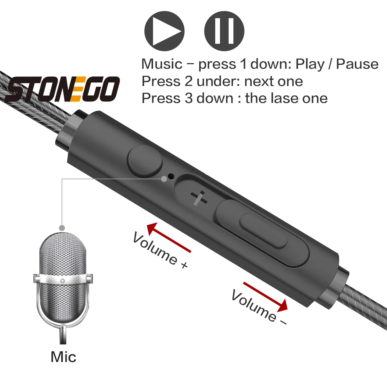 Stonego Dupla Driver In-ear Fones de Ouvido Fones de Ouvido Esportes Dinâmico Microfone Mãos Livres Extra Estéreo Baixo 3.5 mm Jack - Image 4