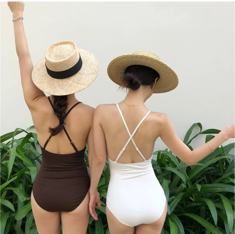 Korean Style One Piece Swimwear Solid Swimwear Push Up Swimsuit Bathing Suit sexy Monokini Beachwear Women Sport Swimsuits Women Swim Dresses