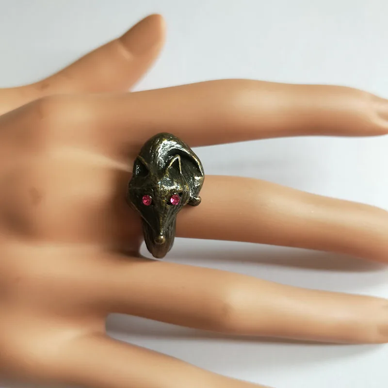 Fashion Punk Rings Jewelry New Bronze Sly Fox Head Rhinestone Ring For Women Gift Drop Shipping | Украшения и аксессуары